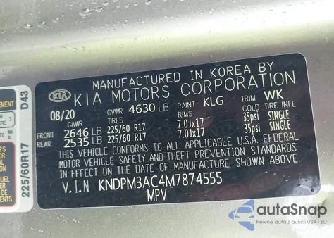 2021 Kia Sportage Lx z USA, uszkodzony, nr VIN KNDPM3AC4M7874555